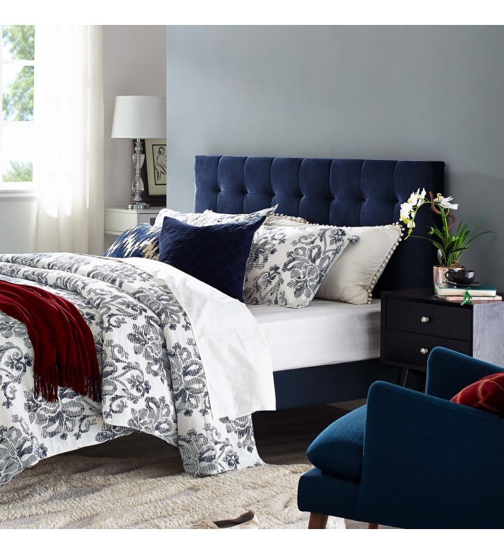 Paisley Tufted King and California King Upholstered Performance Velvet Headboard in Midnight Blue - Lexmod