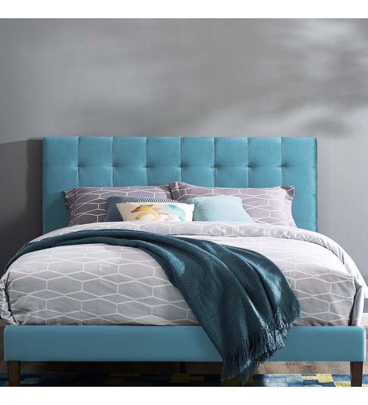 Paisley Tufted King and California King Upholstered Performance Velvet Headboard in Sea Blue - Lexmod