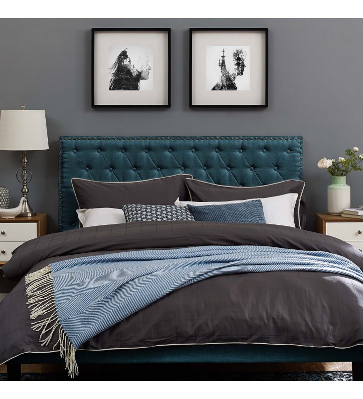 Helena Tufted Twin Upholstered Linen Fabric Headboard in Azure - Lexmod