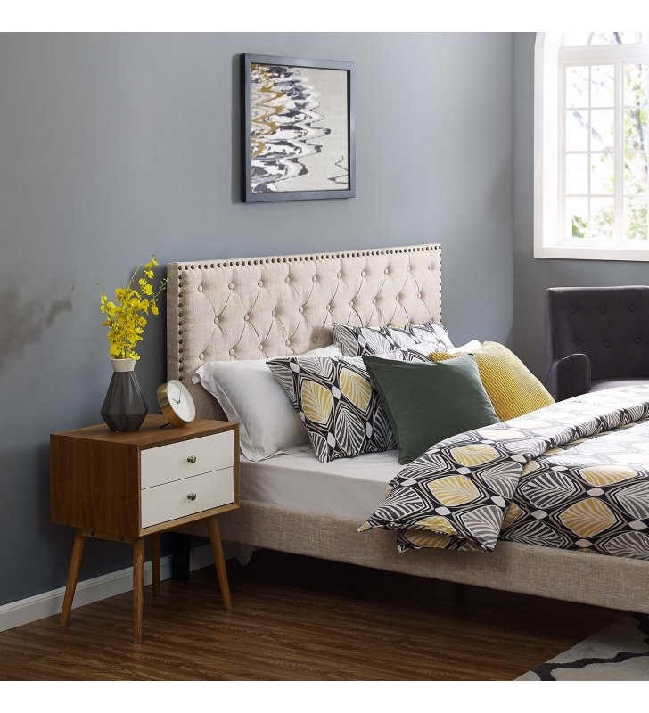 Helena Tufted King and California King Upholstered Linen Fabric Headboard in Beige - Lexmod