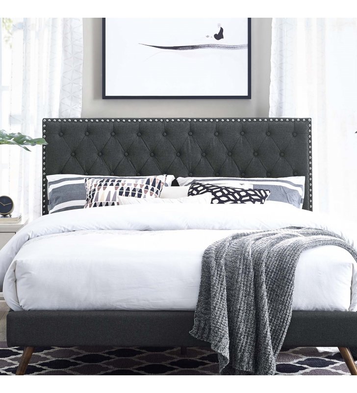 Helena Tufted King and California King Upholstered Linen Fabric Headboard in Gray - Lexmod