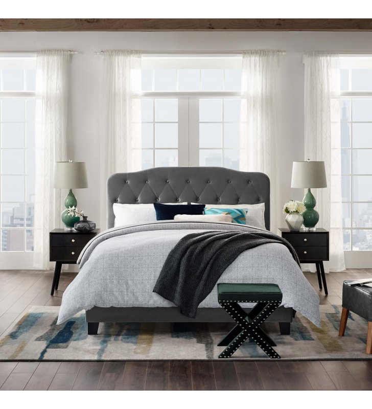 Amelia King Performance Velvet Bed in Gray - Lexmod