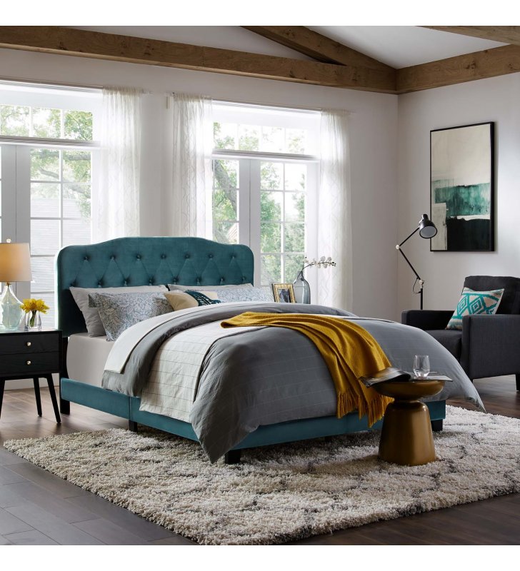 Amelia King Performance Velvet Bed in Sea Blue - Lexmod