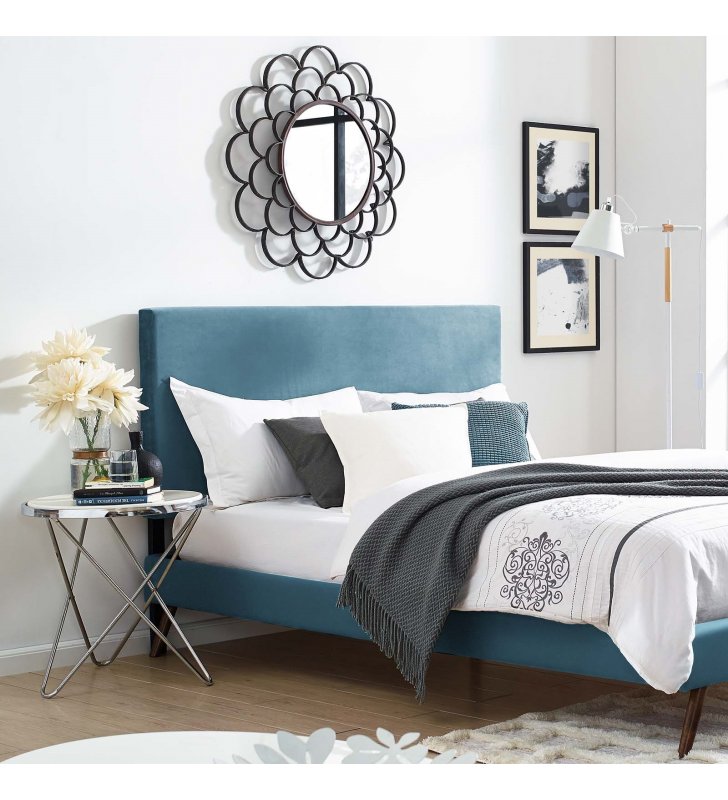 Taylor Twin Upholstered Performance Velvet Headboard in Sea Blue - Lexmod