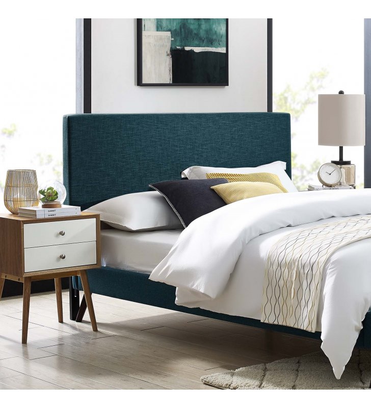Taylor Full / Queen Upholstered Linen Fabric Headboard in Azure - Lexmod