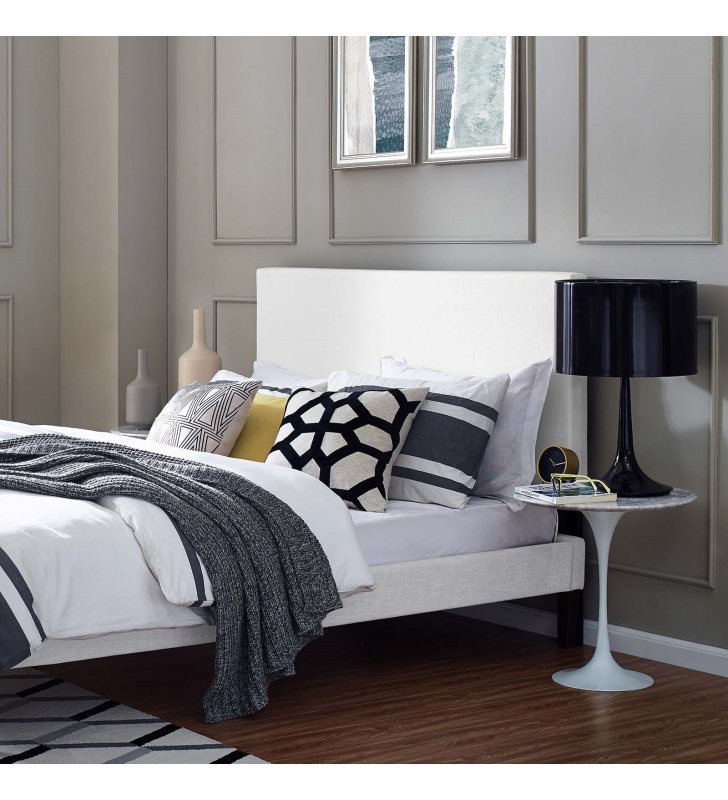 Taylor Full / Queen Upholstered Linen Fabric Headboard in White - Lexmod