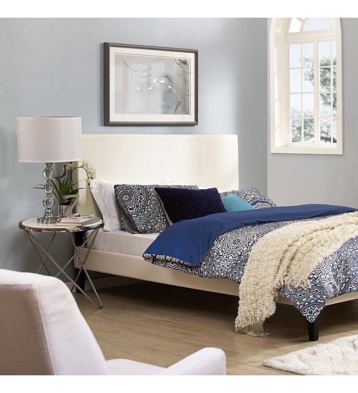 Taylor Full / Queen Upholstered Faux Leather Headboard in White - Lexmod