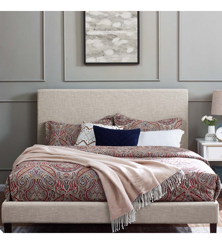 Taylor King and California King Upholstered Linen Fabric Headboard in Beige - Lexmod