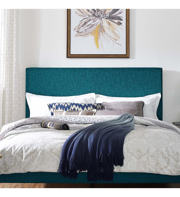 Taylor King and California King Upholstered Linen Fabric Headboard in Teal - Lexmod