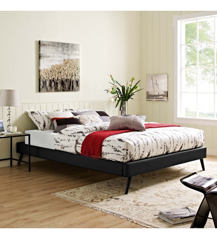 Loryn Full Vinyl Bed Frame with Round Splayed Legs in Black - Lexmod