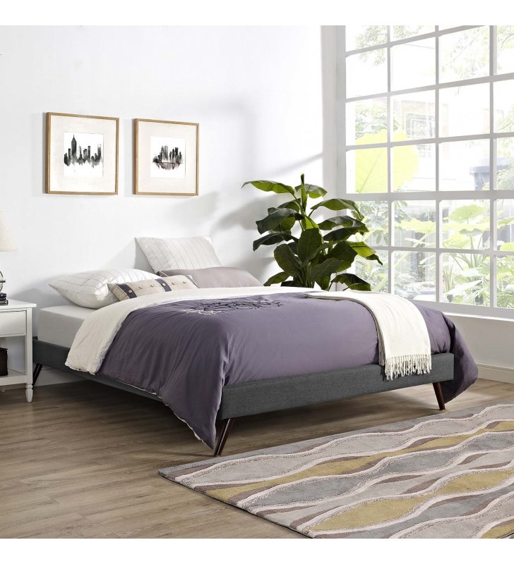 Loryn Full Fabric Bed Frame with Round Splayed Legs in Gray - Lexmod