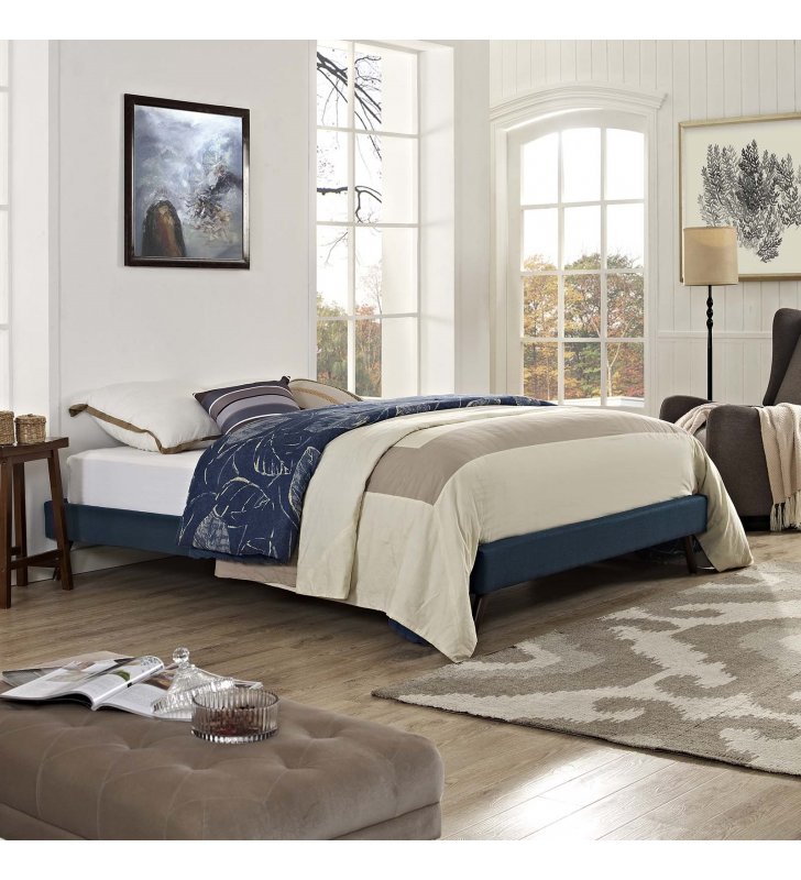 Loryn King Fabric Bed Frame with Round Splayed Legs in Azure - Lexmod