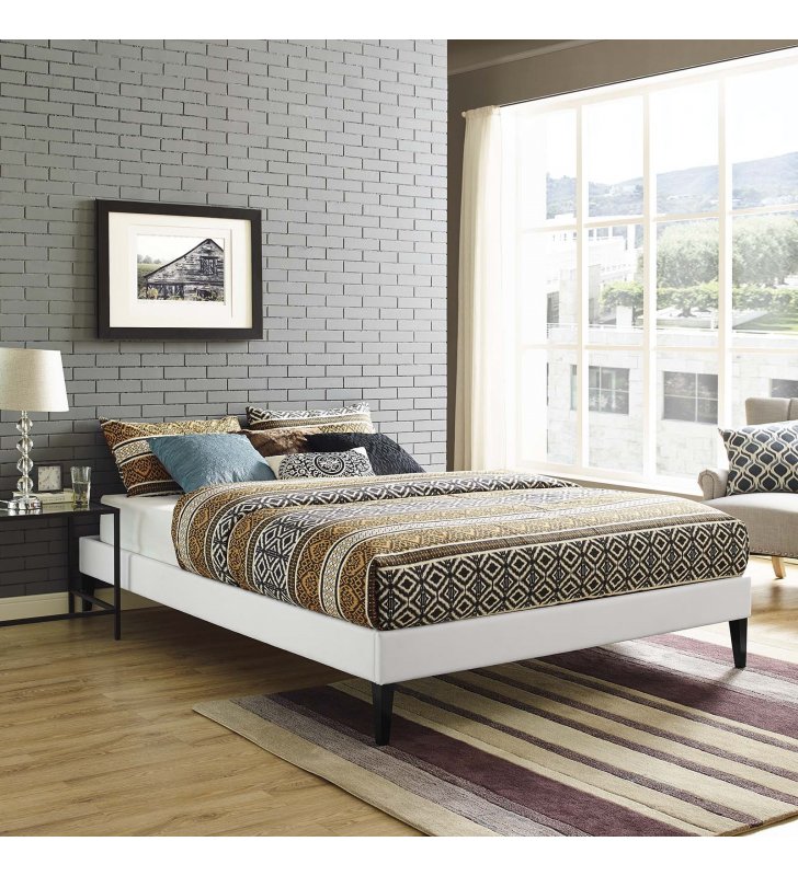 Tessie King Vinyl Bed Frame with Squared Tapered Legs in White - Lexmod