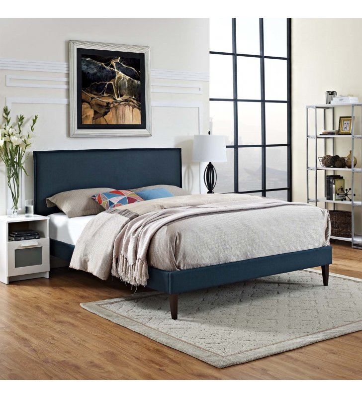 Amaris Queen Fabric Platform Bed with Squared Tapered Legs in Azure - Lexmod