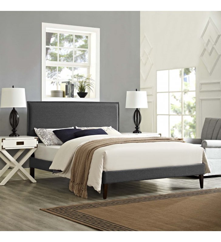 Amaris King Fabric Platform Bed with Squared Tapered Legs in Gray - Lexmod