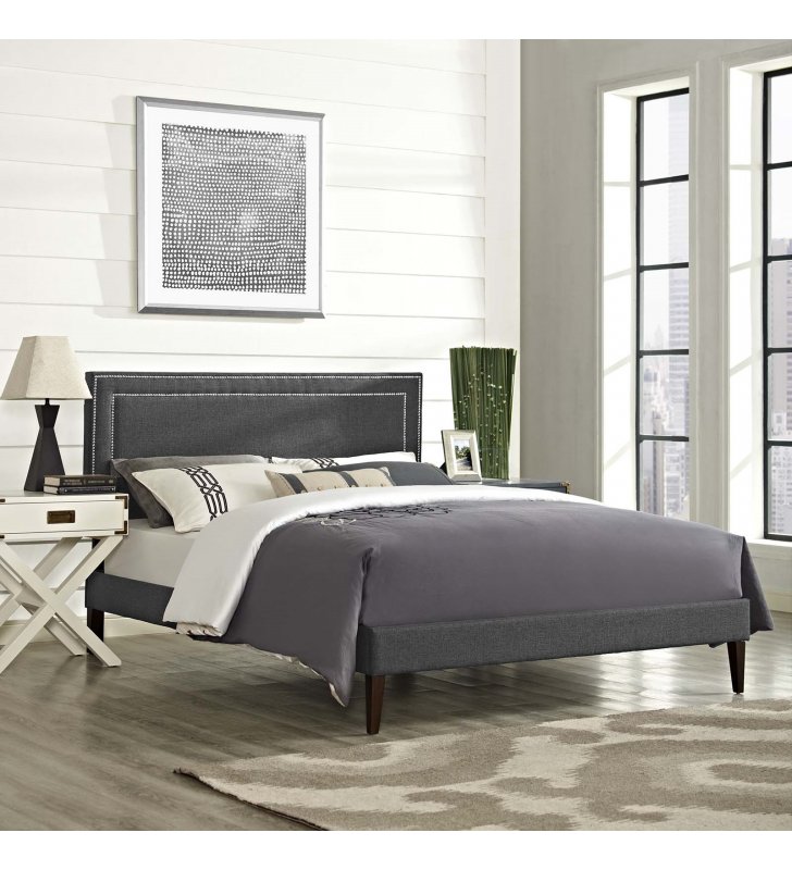 Virginia Full Fabric Platform Bed with Squared Tapered Legs in Gray - Lexmod