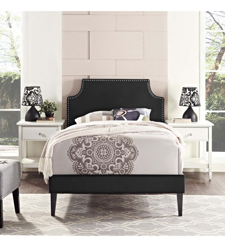 Corene Twin Vinyl Platform Bed with Squared Tapered Legs in Black - Lexmod