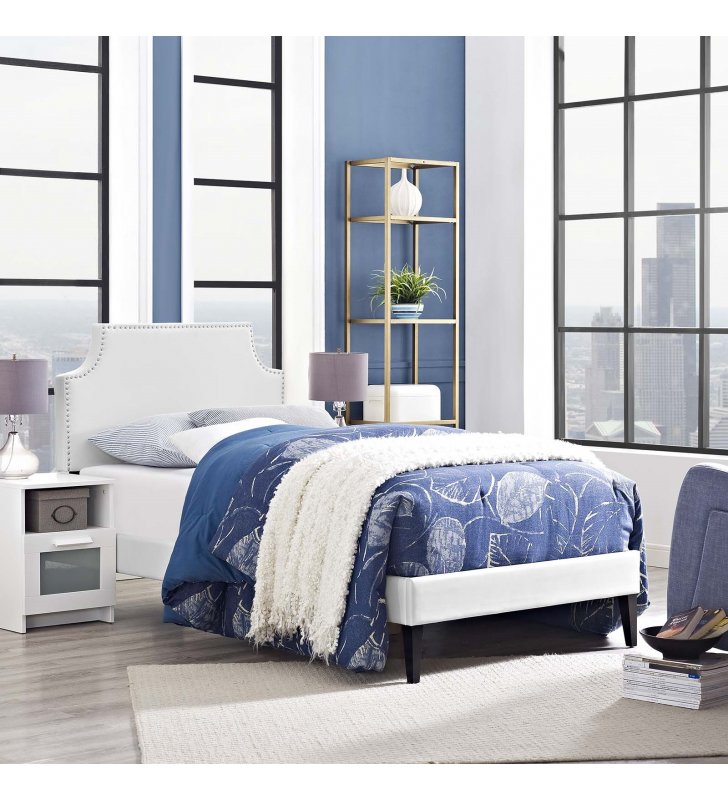 Corene Twin Vinyl Platform Bed with Squared Tapered Legs in White - Lexmod