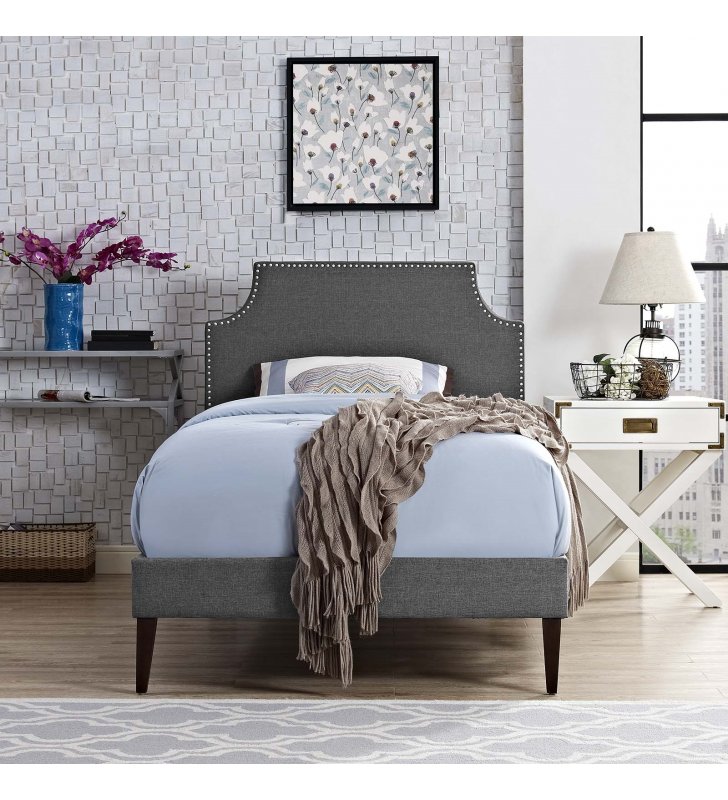 Corene Twin Fabric Platform Bed with Squared Tapered Legs in Gray - Lexmod