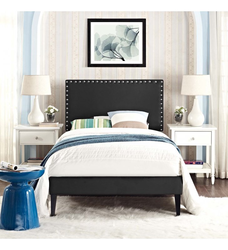 Macie Twin Vinyl Platform Bed with Squared Tapered Legs in Black - Lexmod