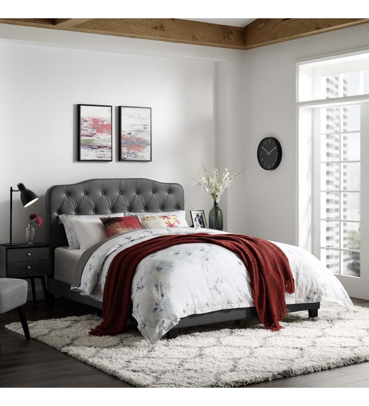 Amelia Full Faux Leather Bed in Gray - Lexmod
