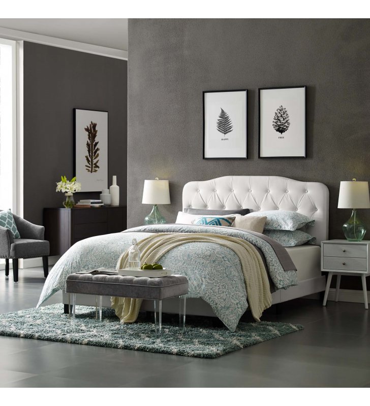 Amelia King Faux Leather Bed in White - Lexmod