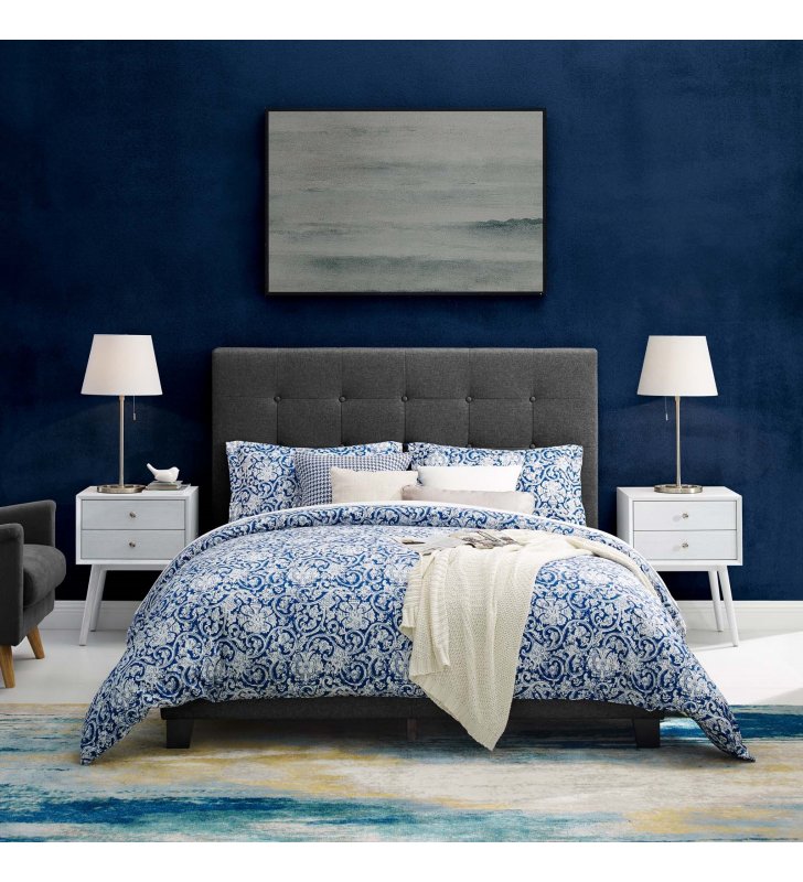 Melanie King Tufted Button Upholstered Fabric Platform Bed in Gray - Lexmod