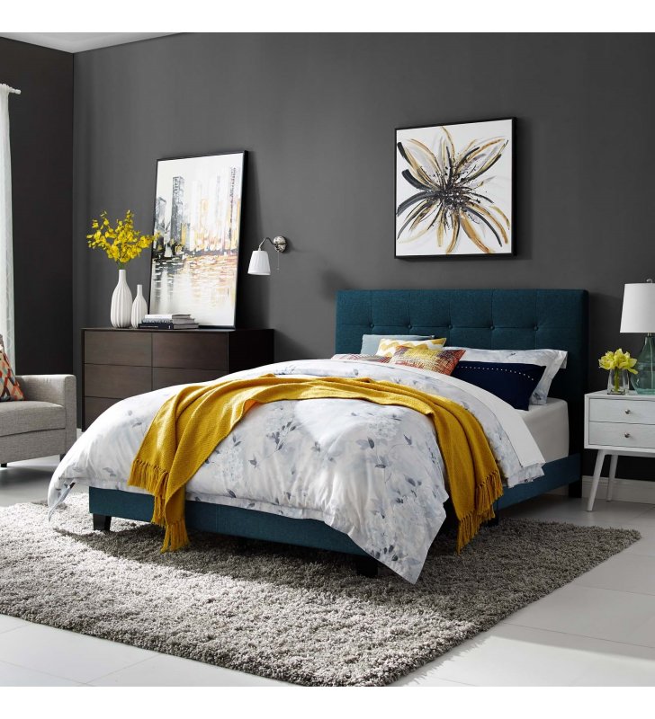 Amira Queen Upholstered Fabric Bed in Azure - Lexmod