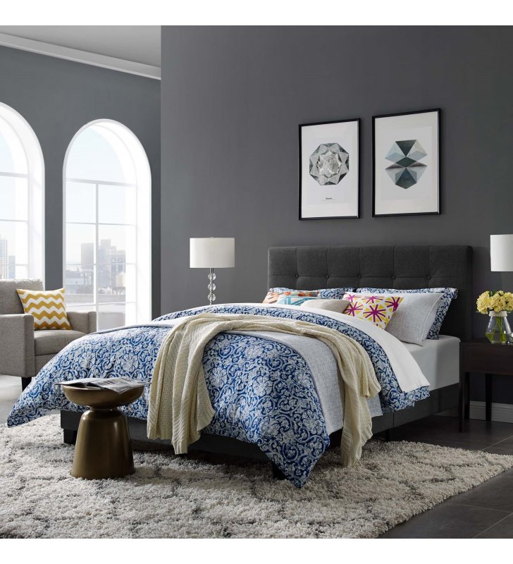 Amira King Upholstered Fabric Bed in Gray - Lexmod
