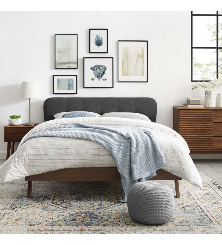 Gianna Queen Upholstered Polyester Fabric Platform Bed in Gray - Lexmod