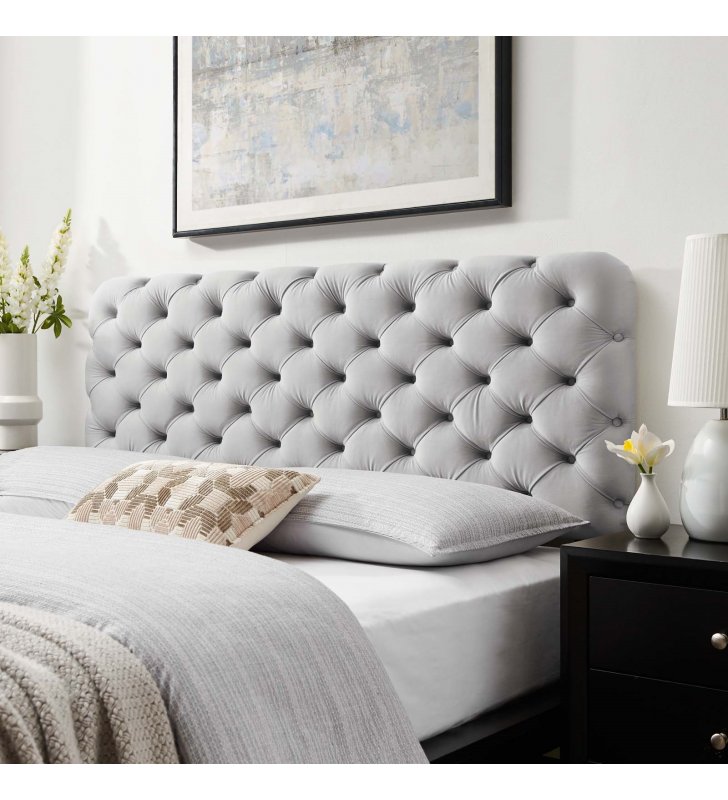 Lizzy Tufted Twin Performance Velvet Headboard in Light Gray - Lexmod