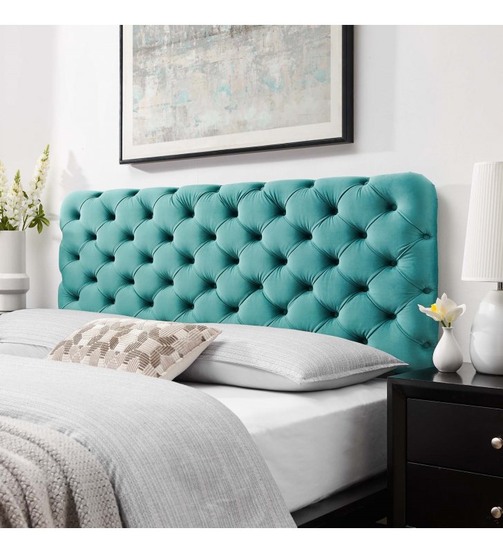 Lizzy Tufted Twin Performance Velvet Headboard in Teal - Lexmod