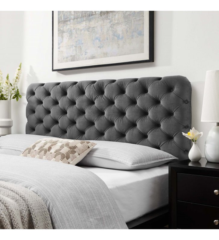 Lizzy Tufted Full/Queen Performance Velvet Headboard in Charcoal - Lexmod
