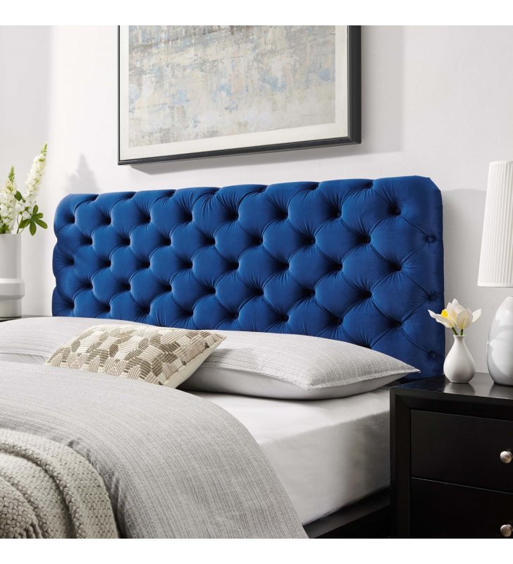 Lizzy Tufted King/California King Performance Velvet Headboard in Navy - Lexmod