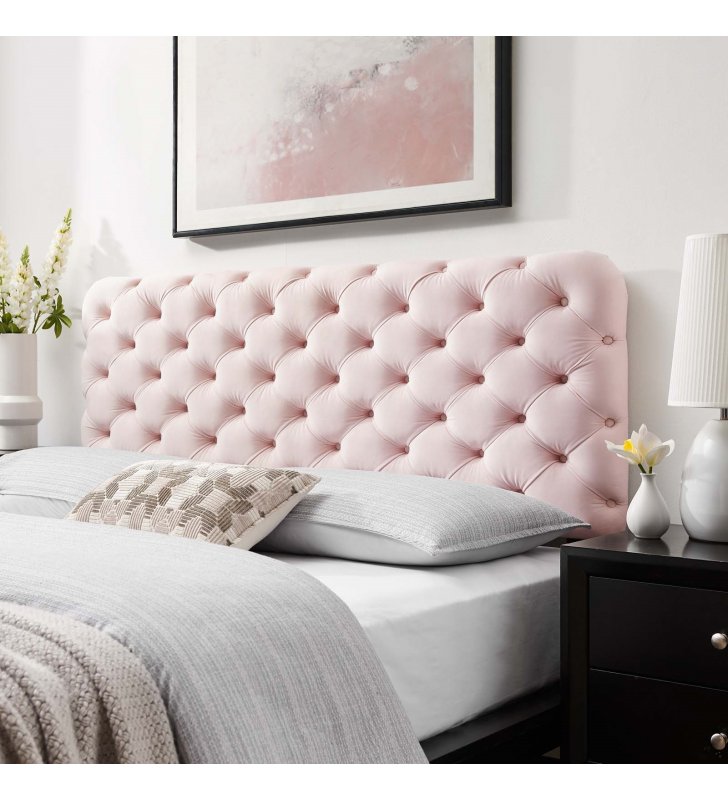 Lizzy Tufted King/California King Performance Velvet Headboard in Pink - Lexmod