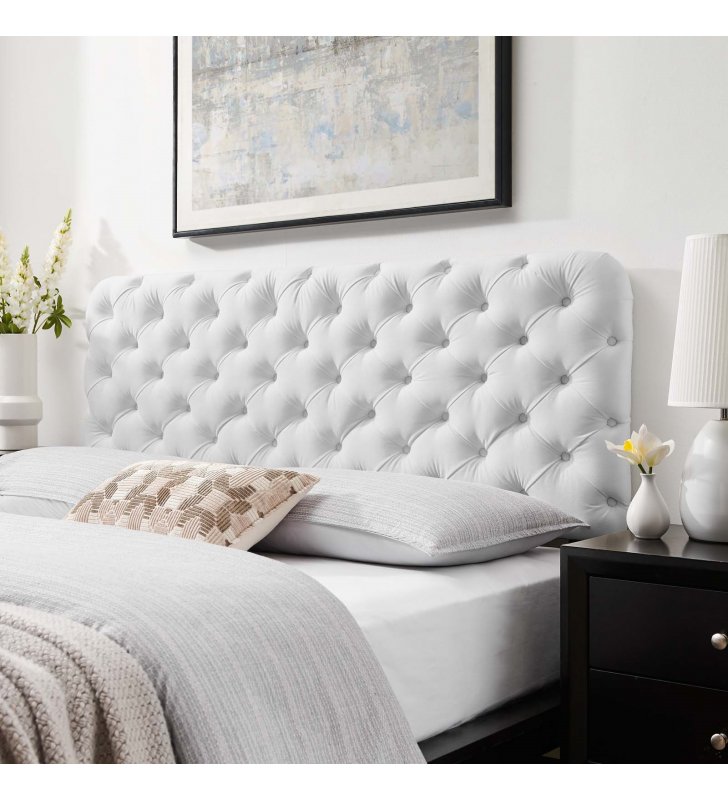 Lizzy Tufted King/California King Performance Velvet Headboard in White - Lexmod