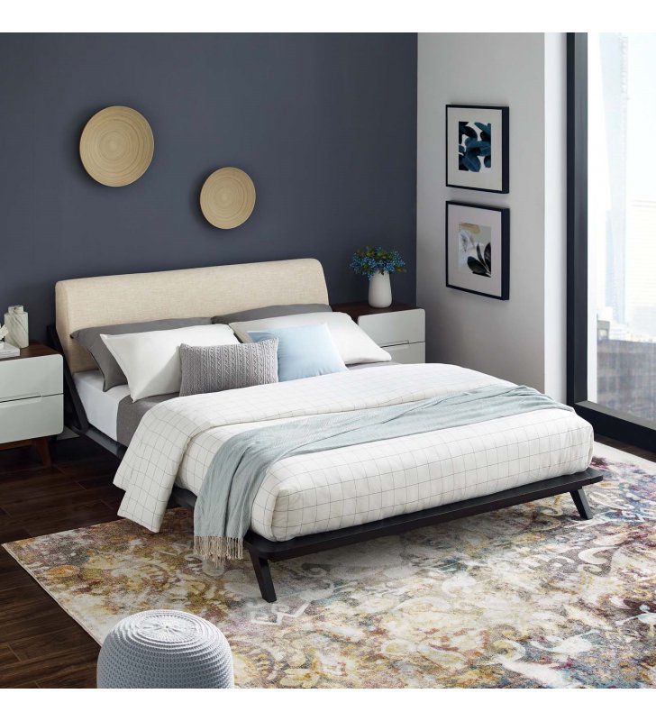 Luella Queen Upholstered Fabric Platform Bed in Cappuccino Beige - Lexmod