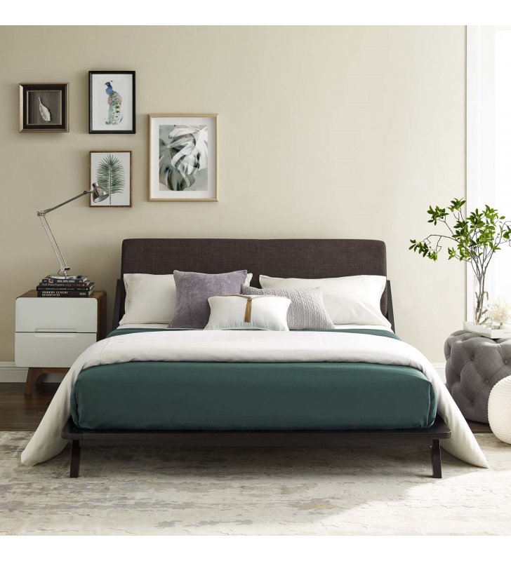 Luella Queen Upholstered Fabric Platform Bed in Cappuccino Brown - Lexmod