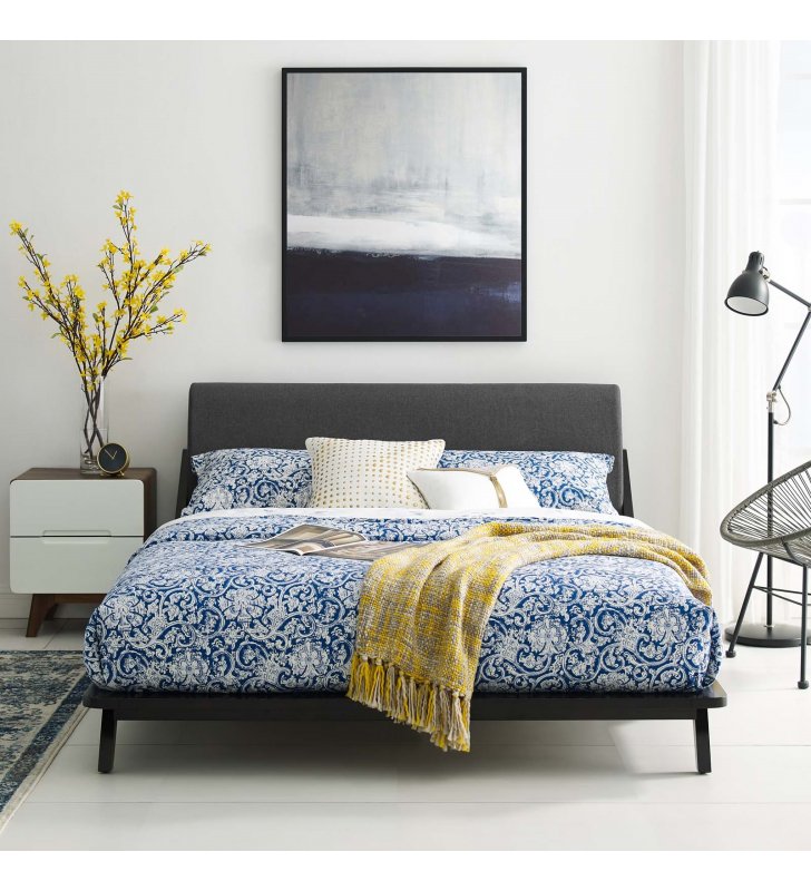 Luella Queen Upholstered Fabric Platform Bed in Cappuccino Gray - Lexmod