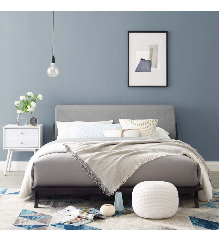 Luella Queen Upholstered Fabric Platform Bed in Cappuccino Light Gray - Lexmod
