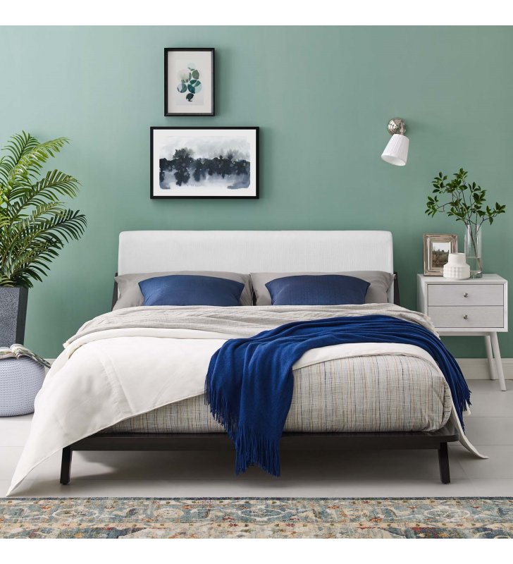 Luella Queen Upholstered Fabric Platform Bed in Cappuccino White - Lexmod