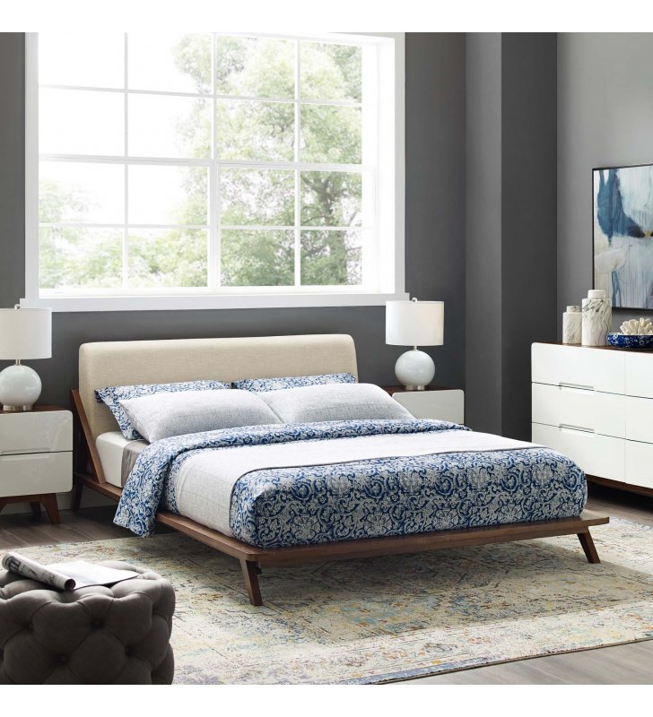Luella Queen Upholstered Fabric Platform Bed in Walnut Beige - Lexmod
