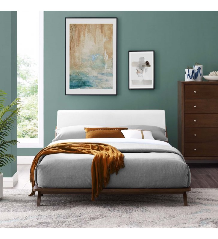 Luella Queen Upholstered Fabric Platform Bed in Walnut White - Lexmod