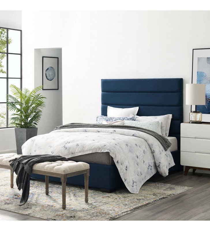 Genevieve Queen Upholstered Fabric Platform Bed in Blue - Lexmod