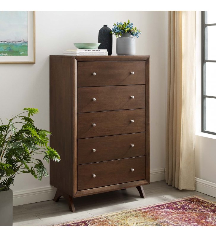 Providence Five-Drawer Chest or Stand in Walnut - Lexmod