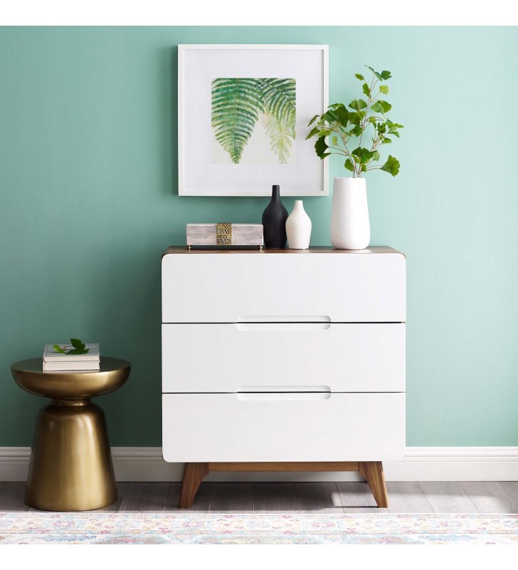 Origin Three-Drawer Chest or Stand in Walnut White - Lexmod