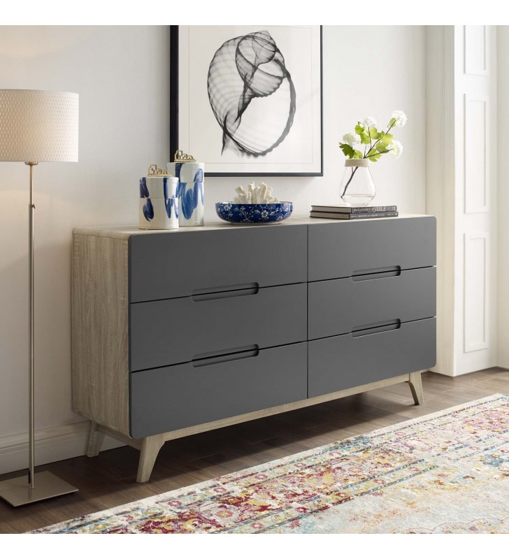 Origin Six-Drawer Wood Dresser or Display Stand in Natural Gray - Lexmod