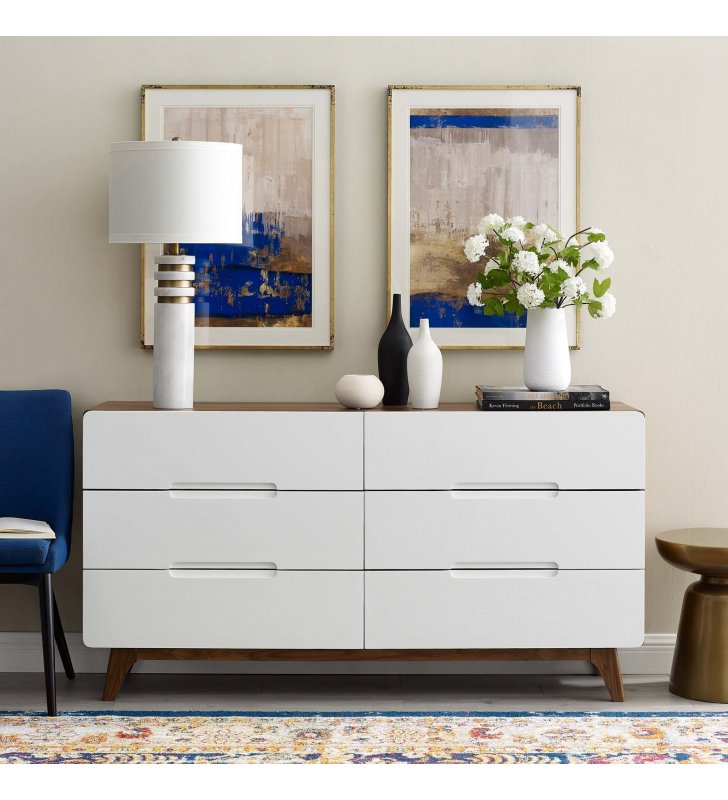 Origin Six-Drawer Wood Dresser or Display Stand in Walnut White - Lexmod