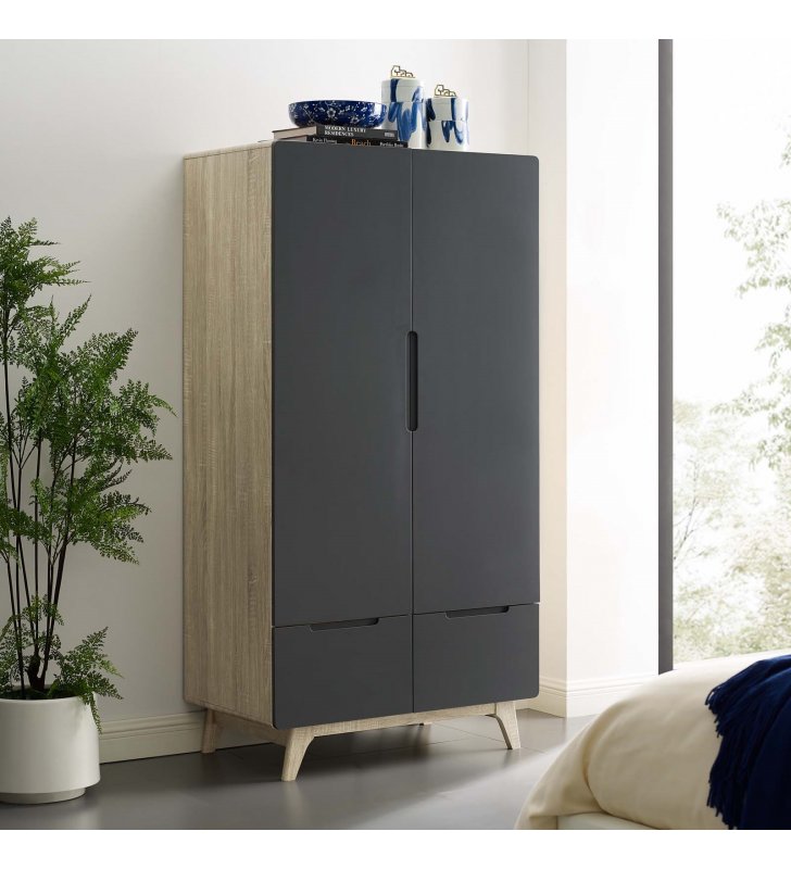 Origin Wood Wardrobe Cabinet in Natural Gray - Lexmod