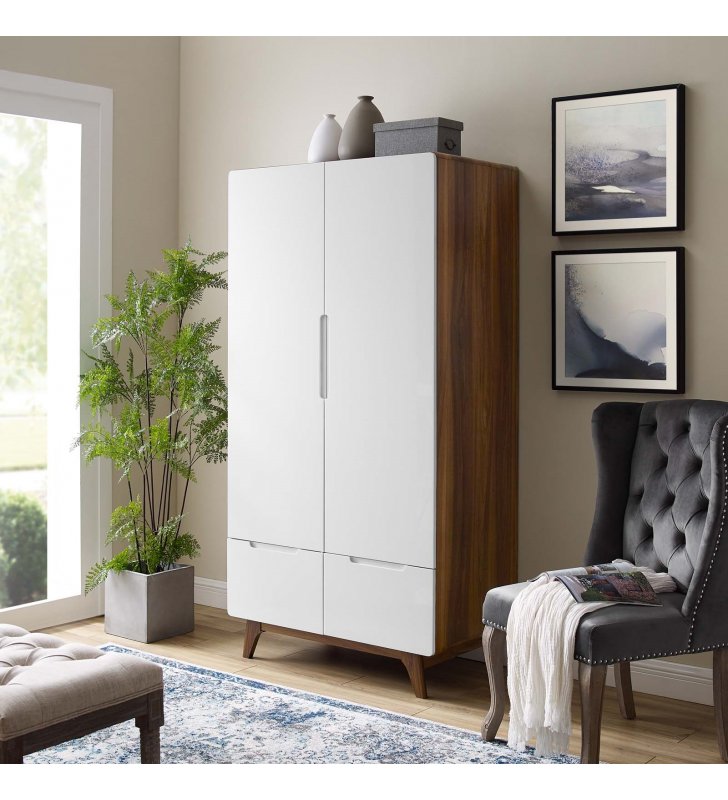 Origin Wood Wardrobe Cabinet in Walnut White - Lexmod
